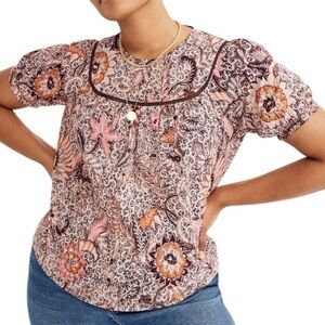 Madewell Pink and Brown Floral Blouse